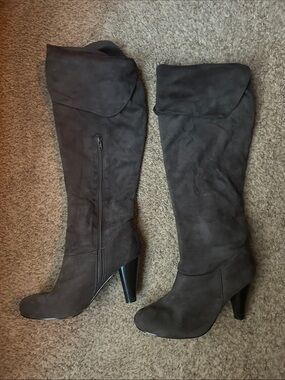Source Unknown Tall Suede-Look Over-the-Knee Boots in Dark Gray